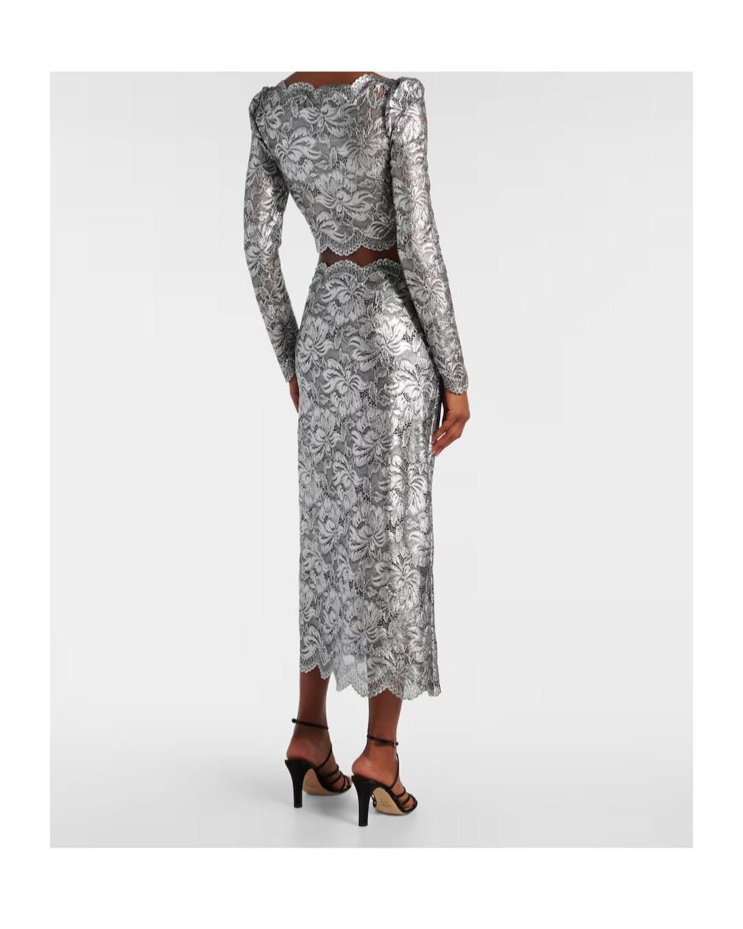 Rabanne Gray Floral Cropped Lace Top