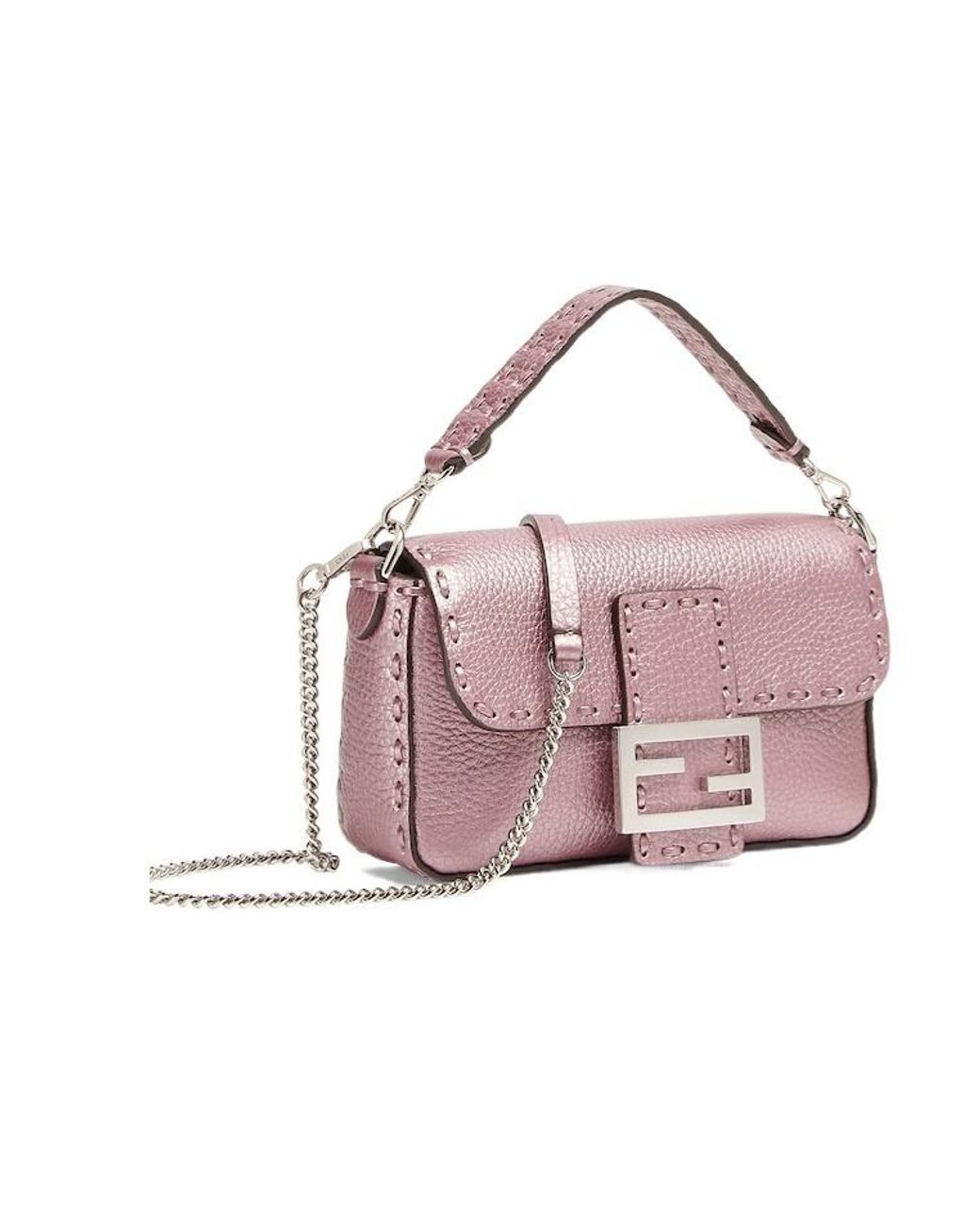 Fendi Pink Metallic Selleria Bag With 309 Hand-Sewn Topstitches