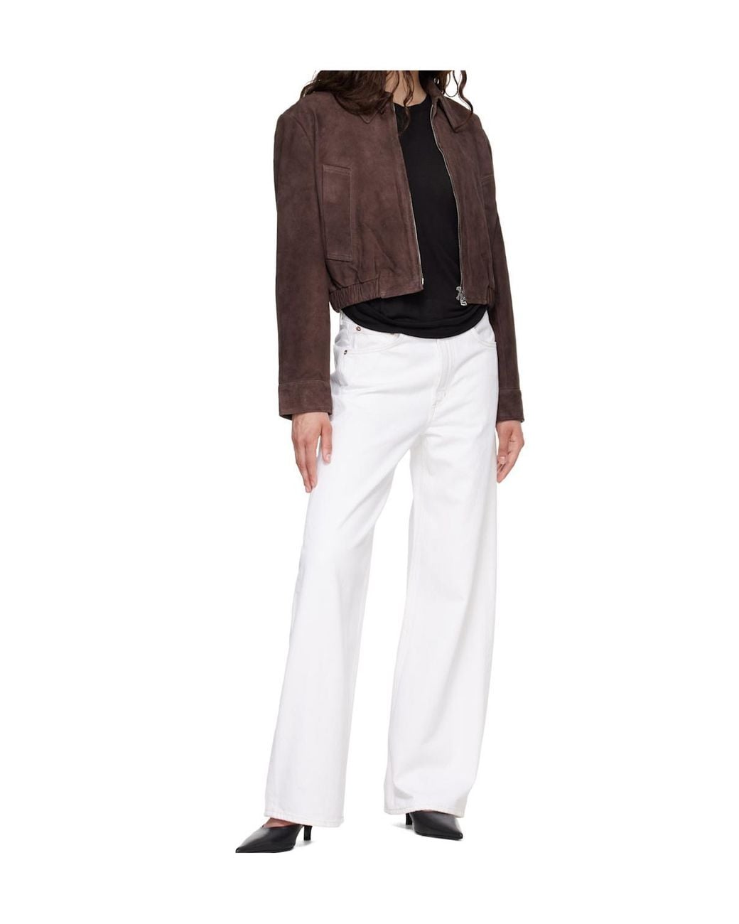 Agolde Brown Cropped Leather Jacket