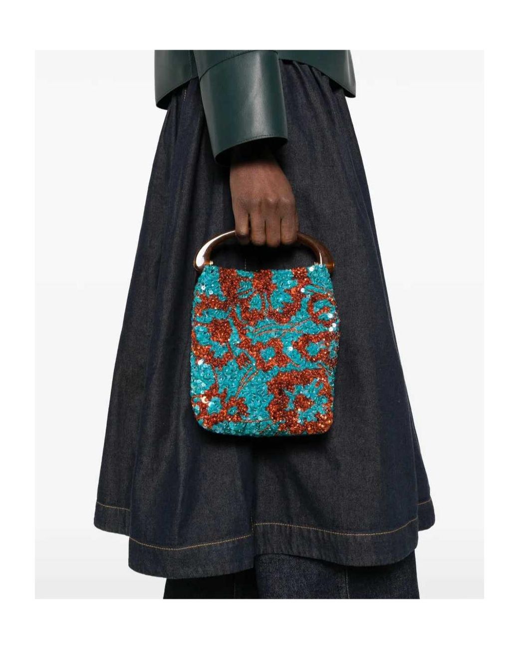 Dries Van Noten Blue Micro Crisp Embellished Bucket Bag