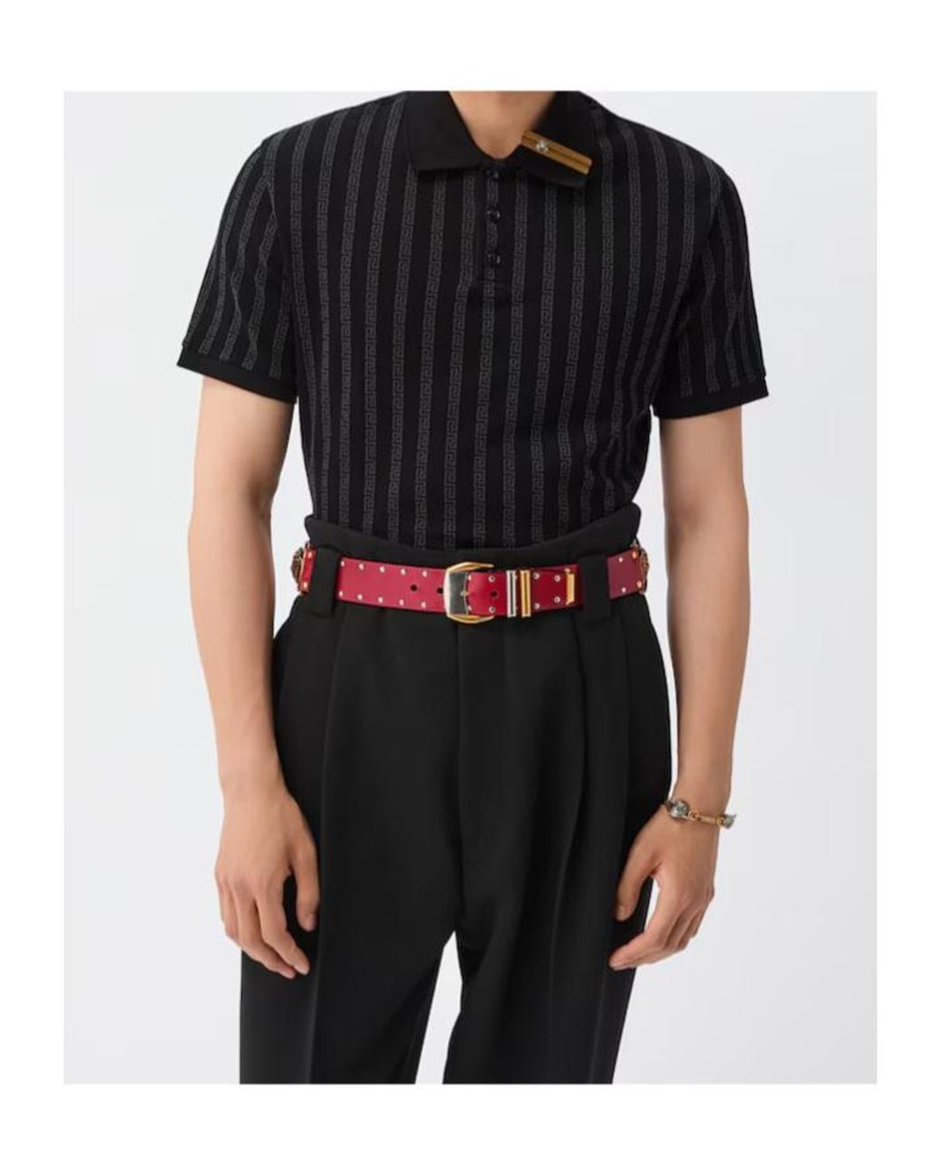 Versace Black Monogram Jacquard Polo Shirt for men