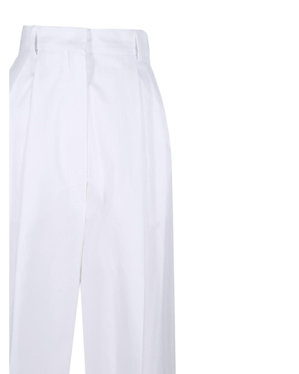 Sportmax White High-Waisted Cotton Trousers