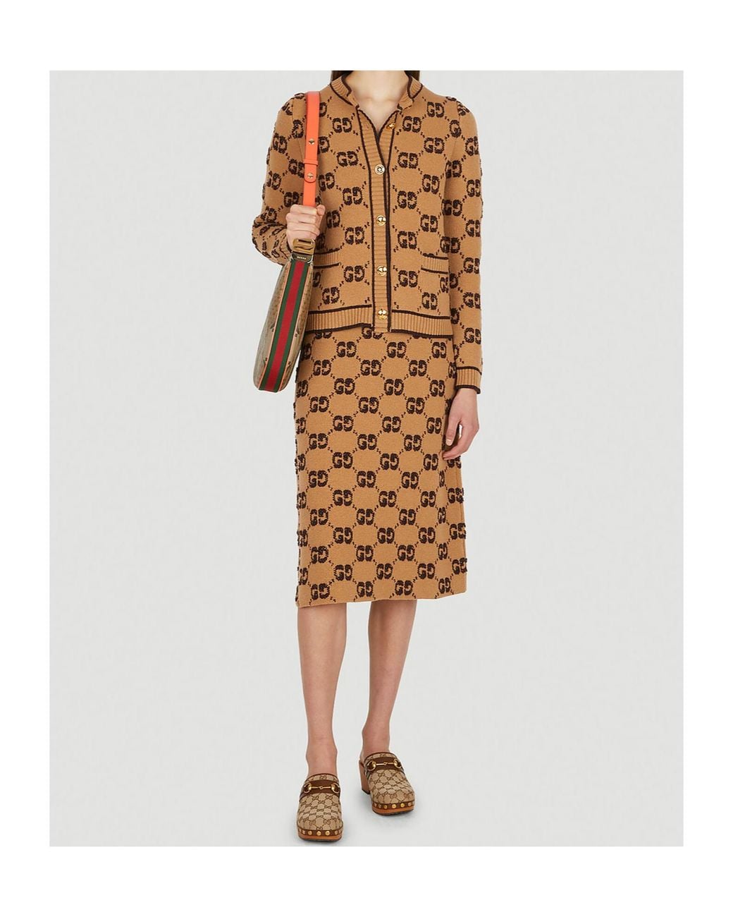 Gucci Brown Gg Jacquard A-Line Knit Skirt