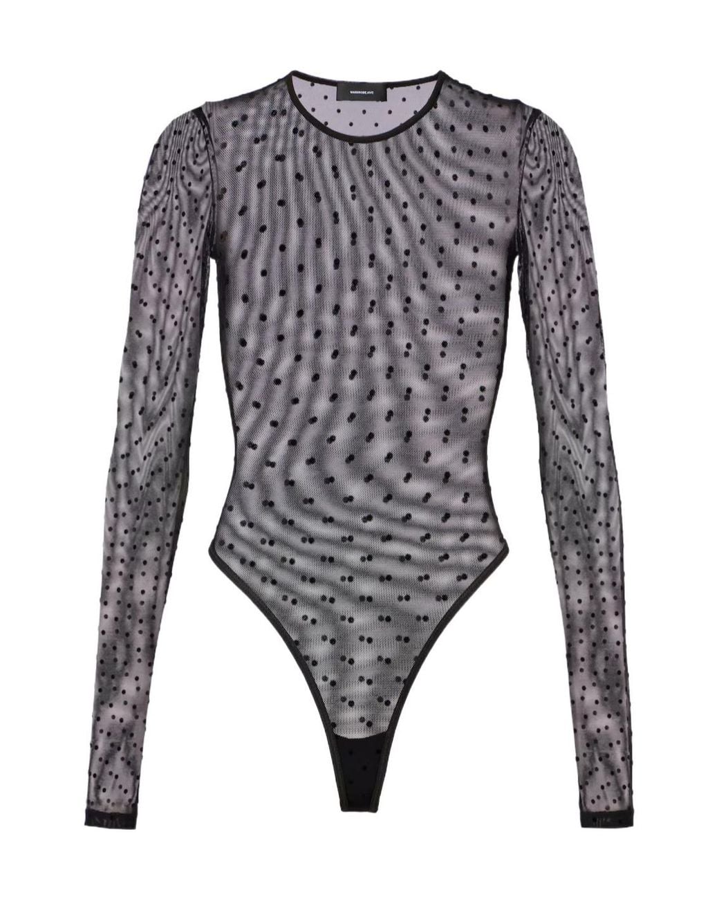 Wardrobe NYC Gray Polka Dot Sheer Mesh Bodysuit
