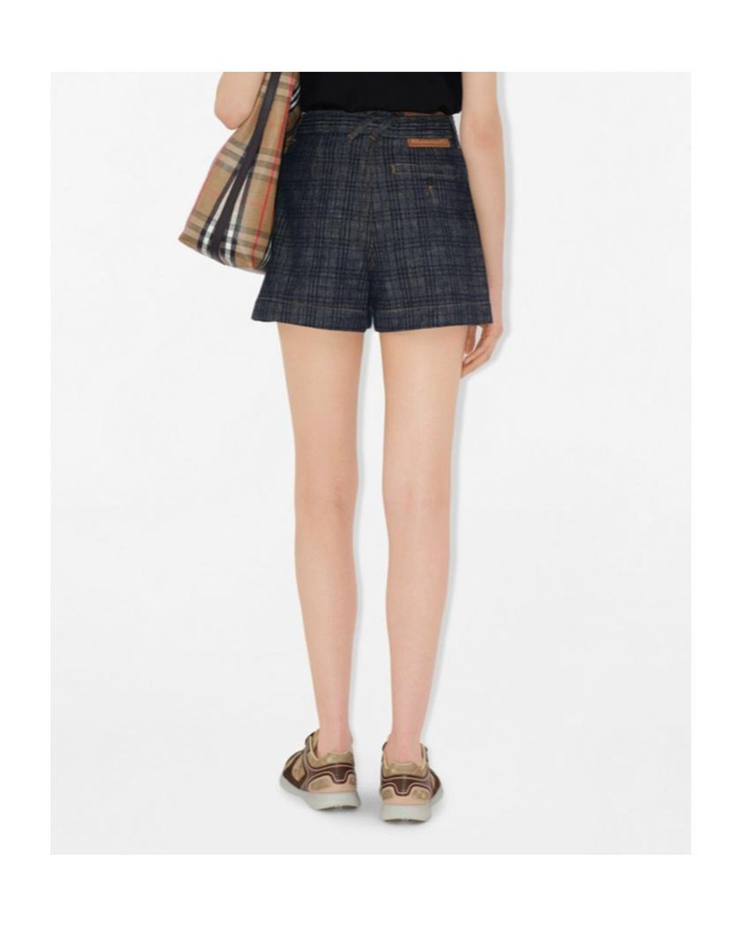Burberry Blue Belted Check Denim Shorts