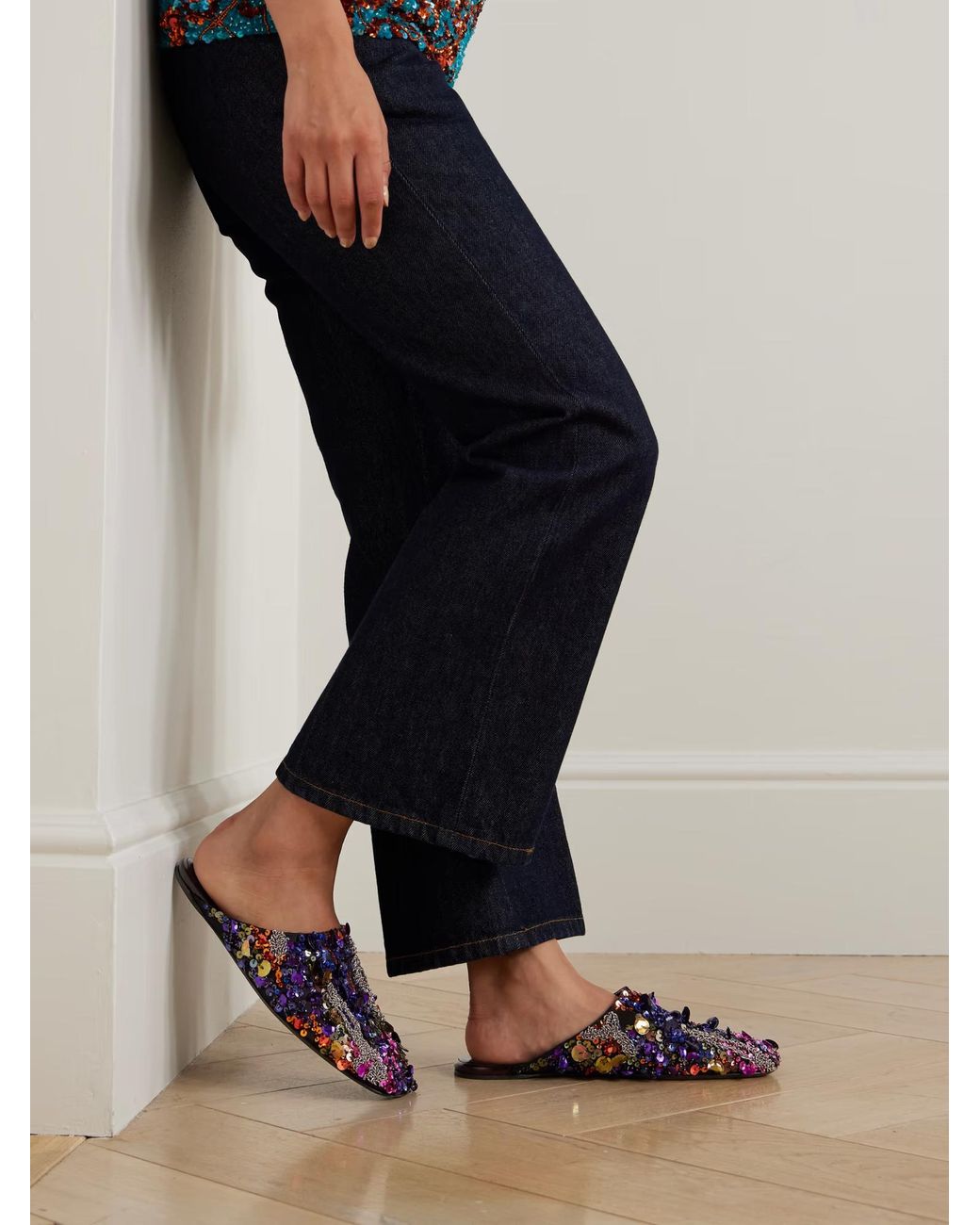 Dries Van Noten Blue Sequin Embellished Slides