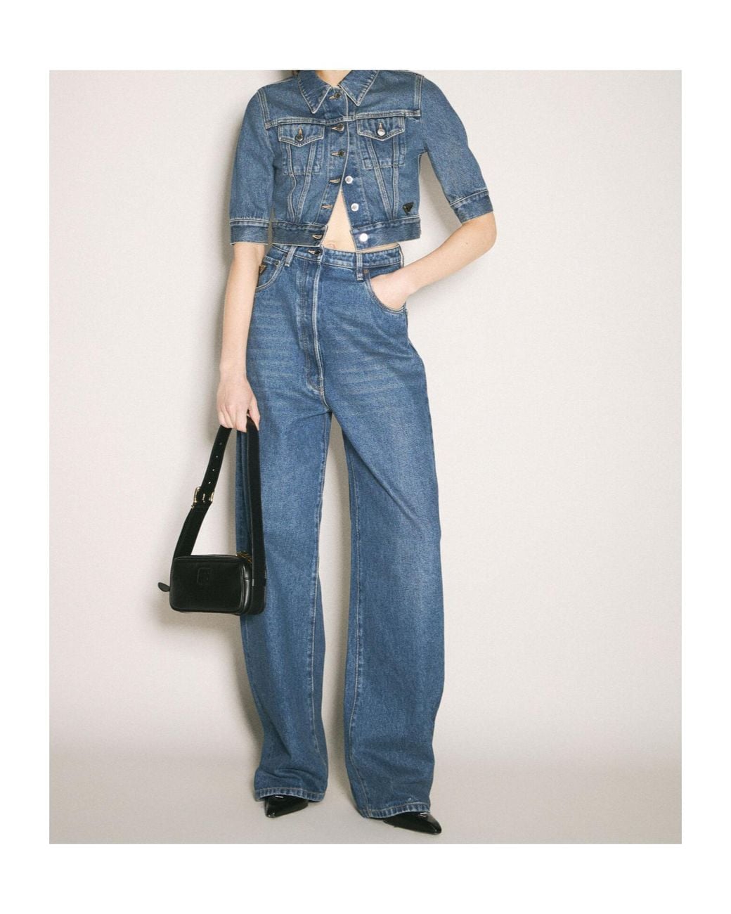 Prada Blue Logo Plaque Balloon Jeans