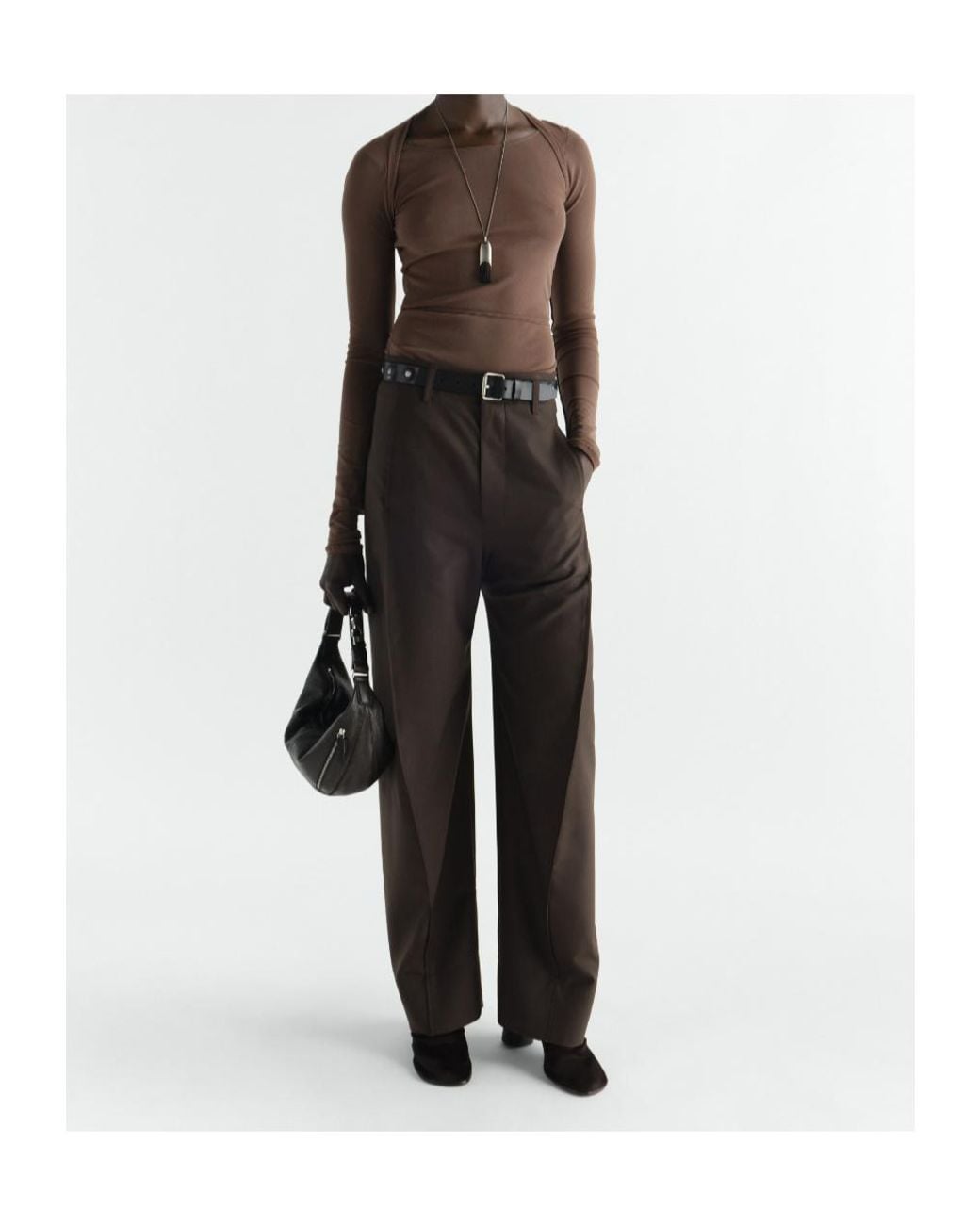 Lemaire Brown Tie-Waist Long-Sleeved Top