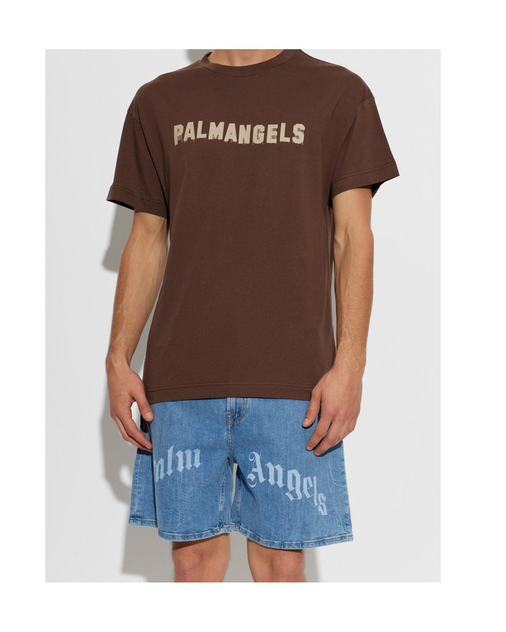 Palm Angels Brown Logo Print T-Shirt for men
