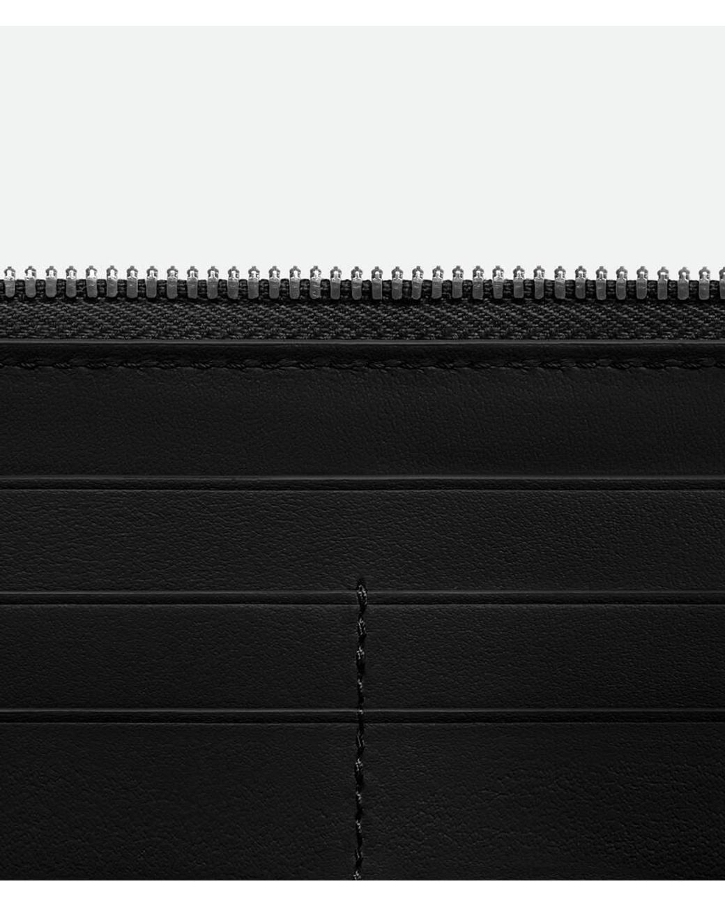 Bottega Veneta Black Intrecciato Zip Around Wallet for men