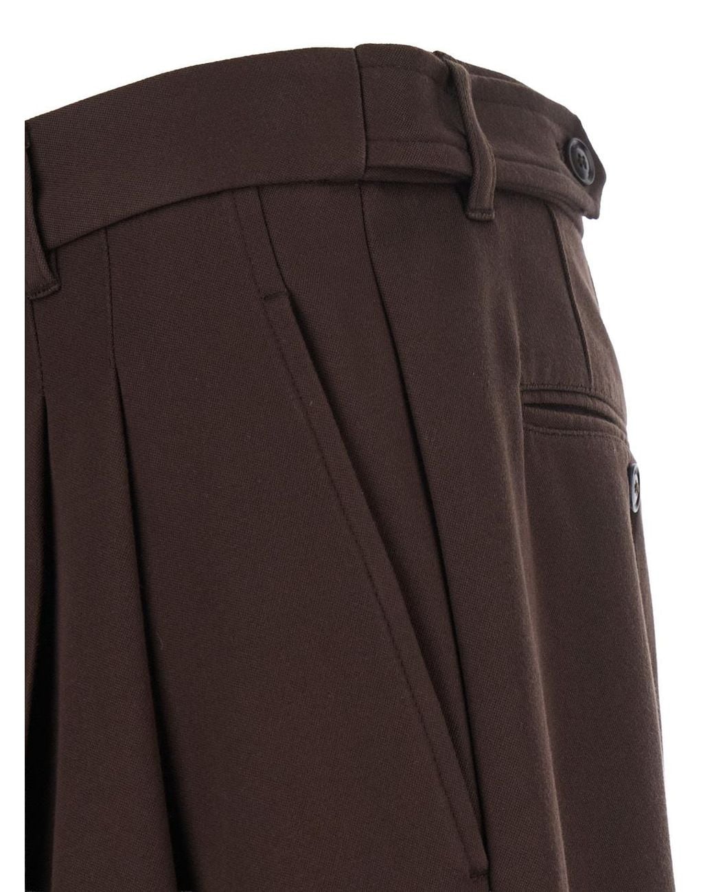Emporio Armani Brown Pleated Cotton Trousers With A High Waist And Straight Leg for men