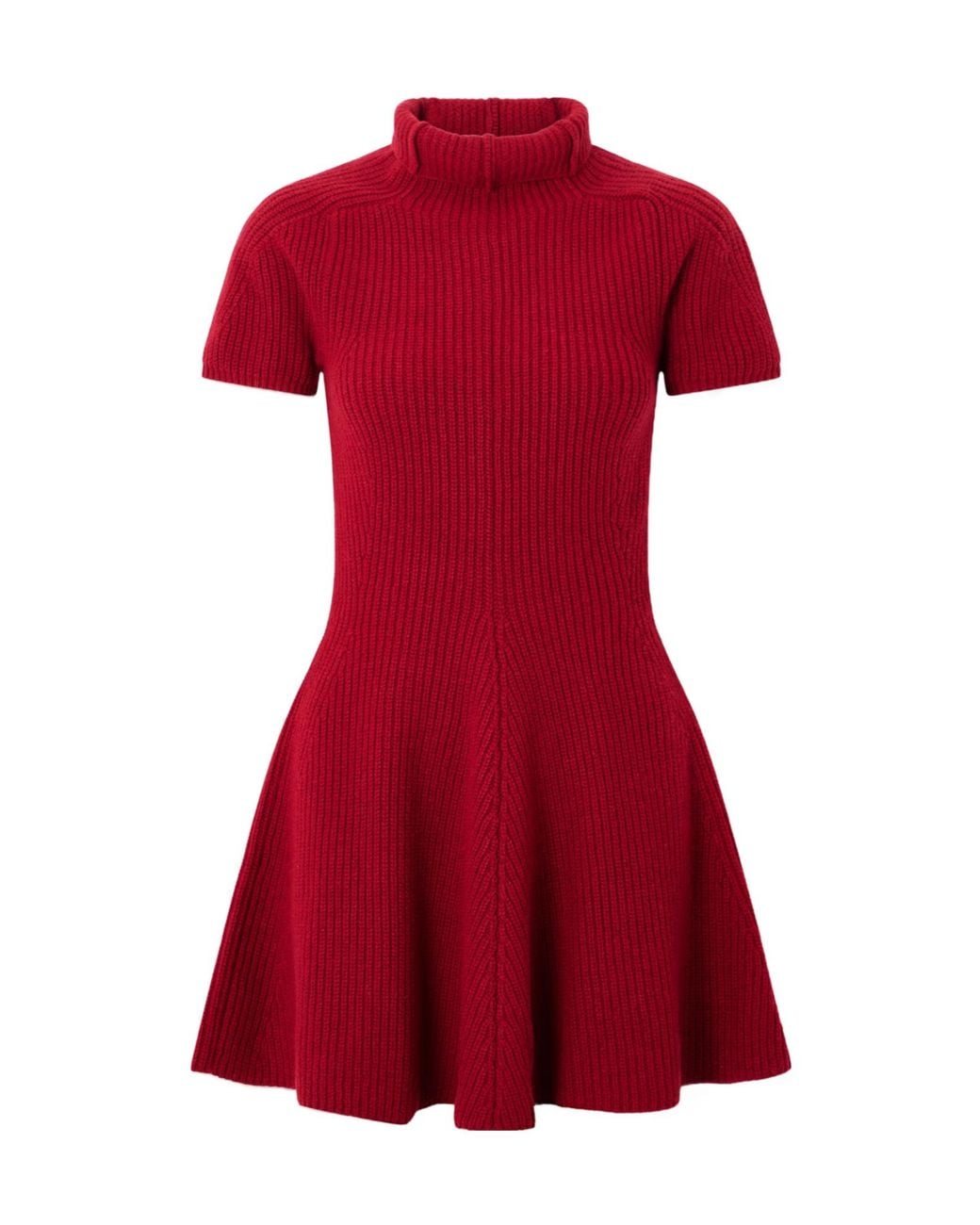 Magda Butrym Red Ribbed Cashmere Turtleneck Mini Dress
