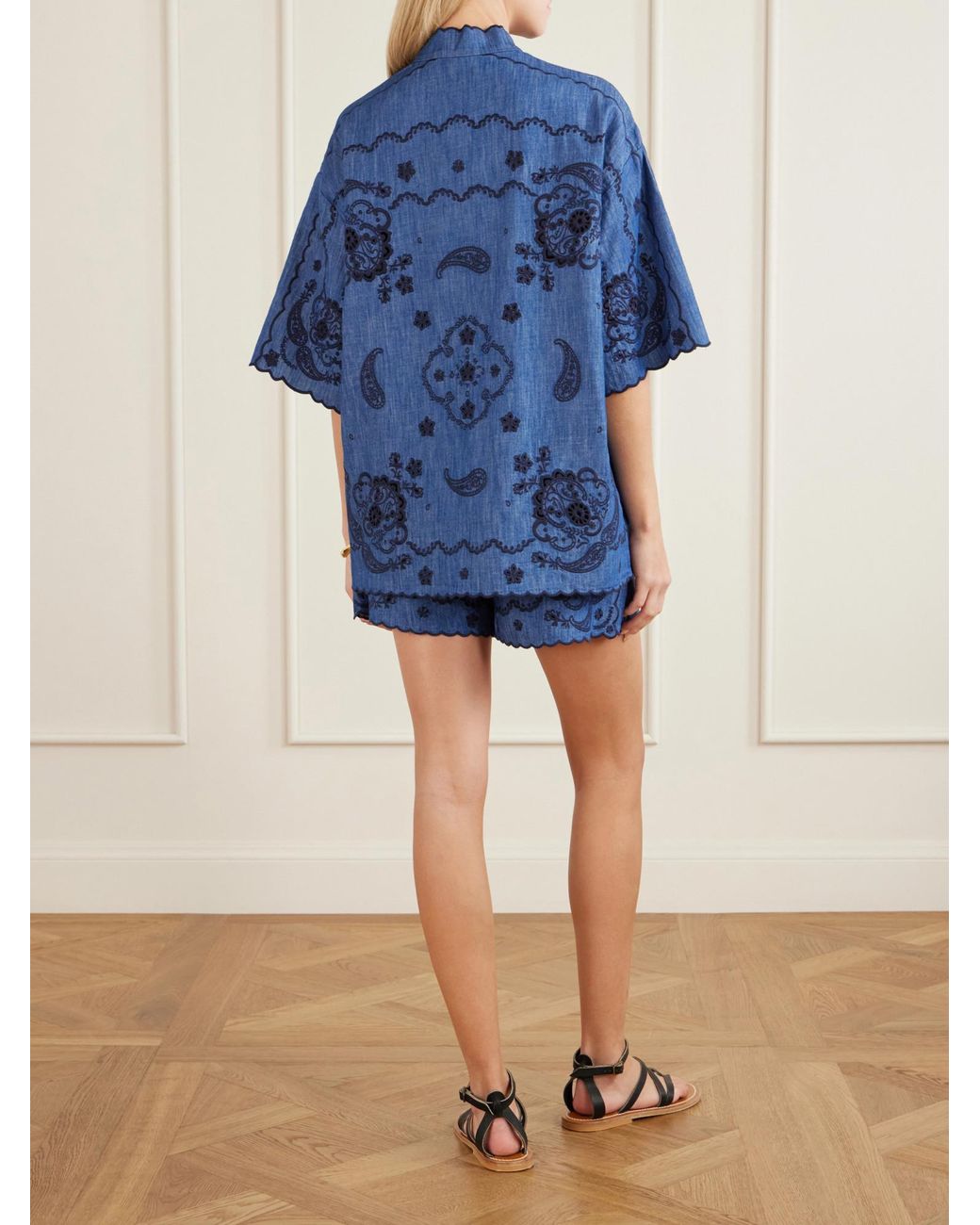 Zimmermann Blue Aster Embroidered Denim Shirt