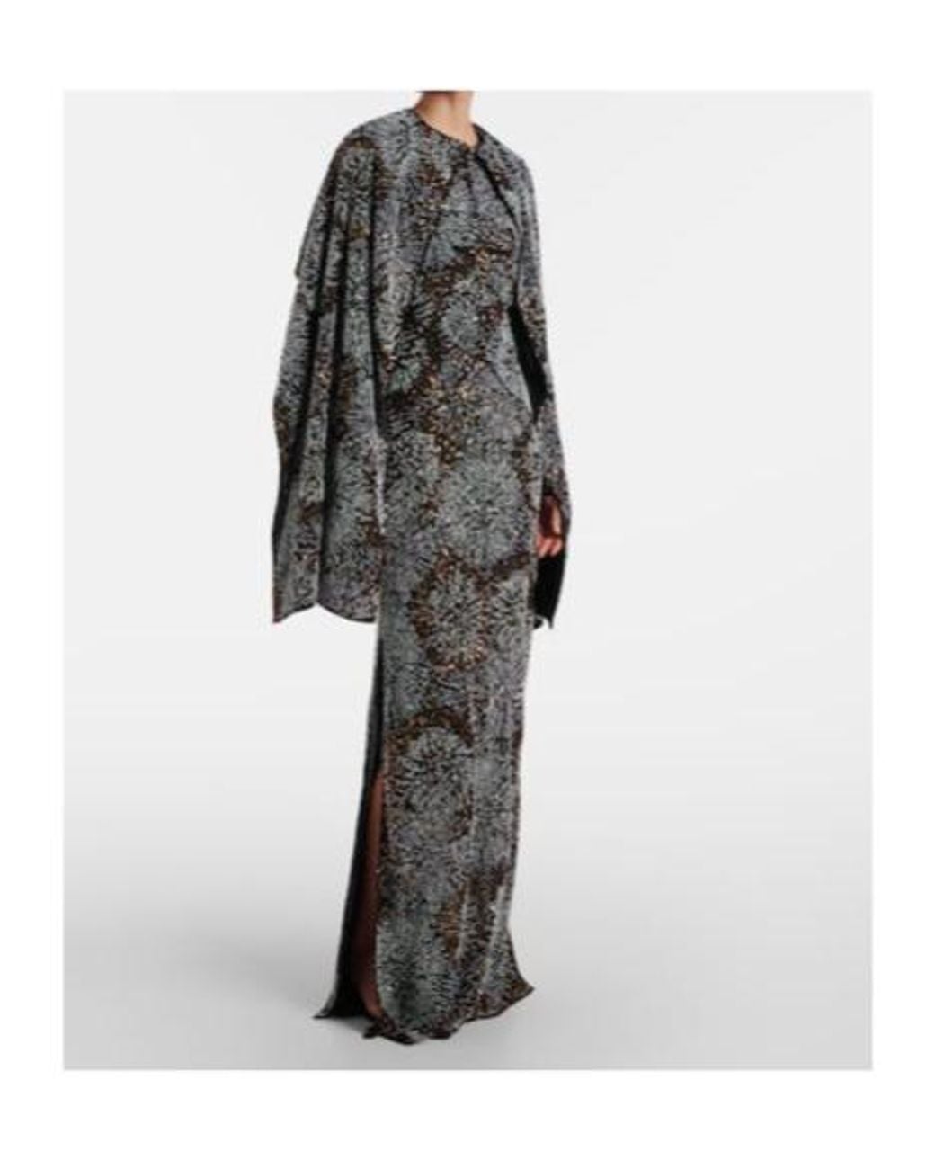 Rabanne Gray Embellished Caped Gown