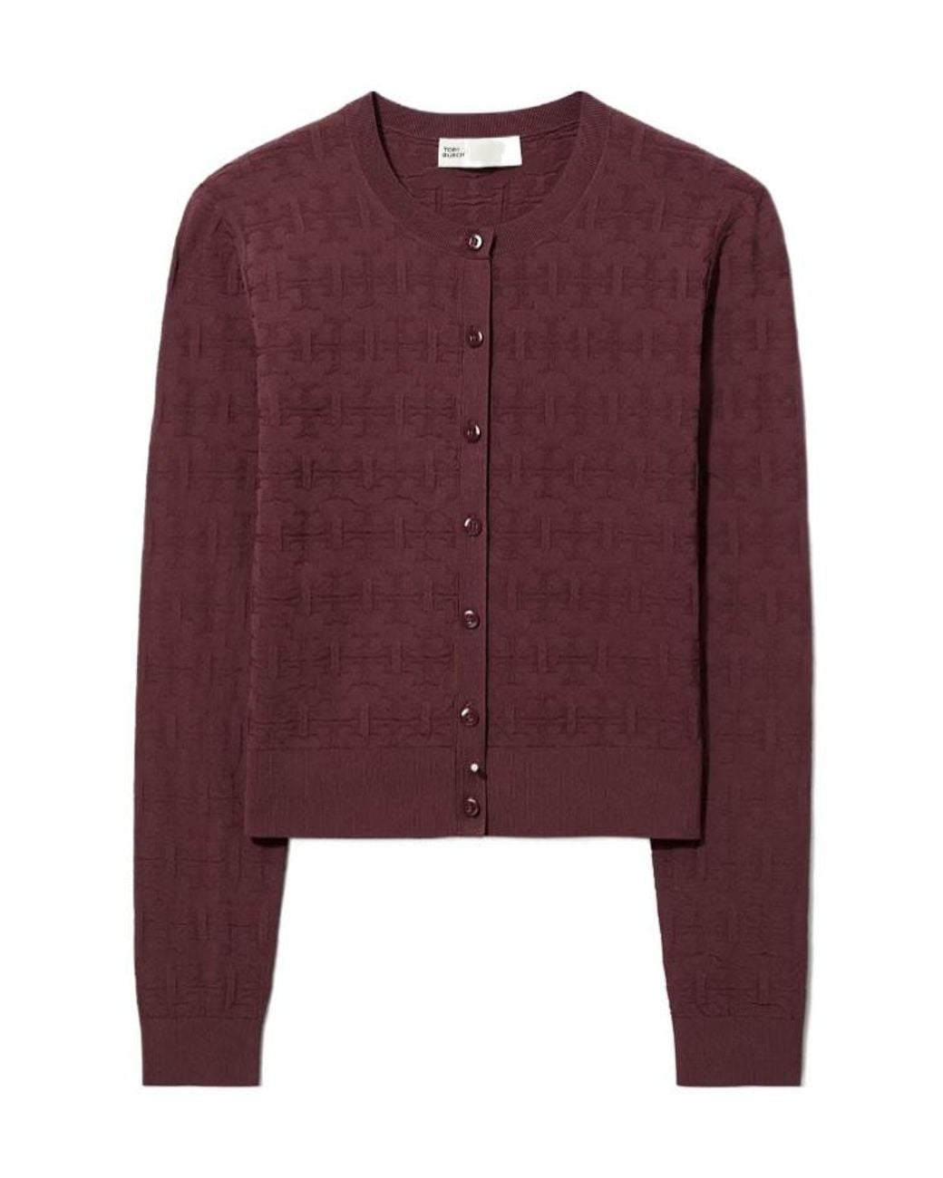 Tory Burch Purple Crewneck Knitted Cardigan