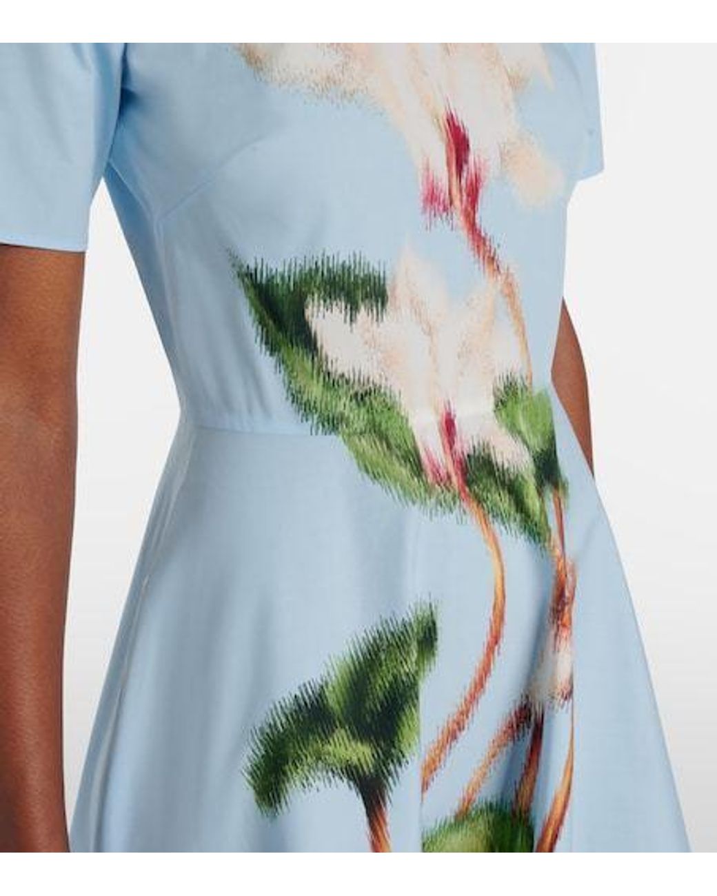 Oscar de la Renta Blue Printed Cotton-Blend Midi Dress