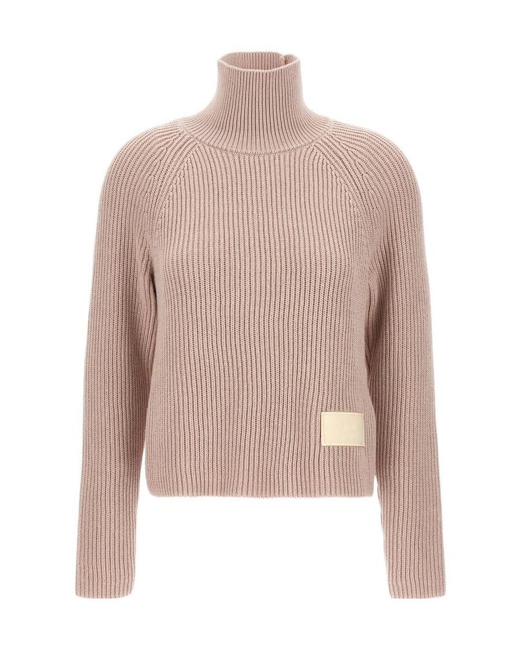 AMI Natural Mock.Neck Ribbed Jumper
