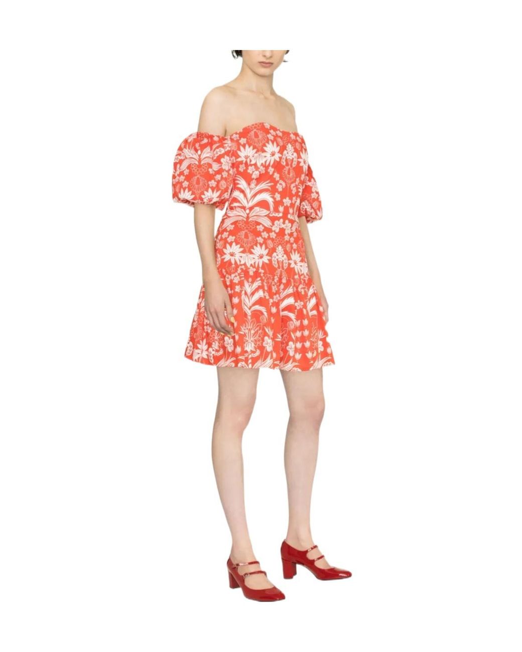 Borgo De Nor Red Off-Shoulder Floral-Print Dress