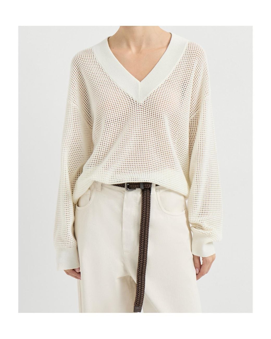 Brunello Cucinelli White Net Knitted Sweater