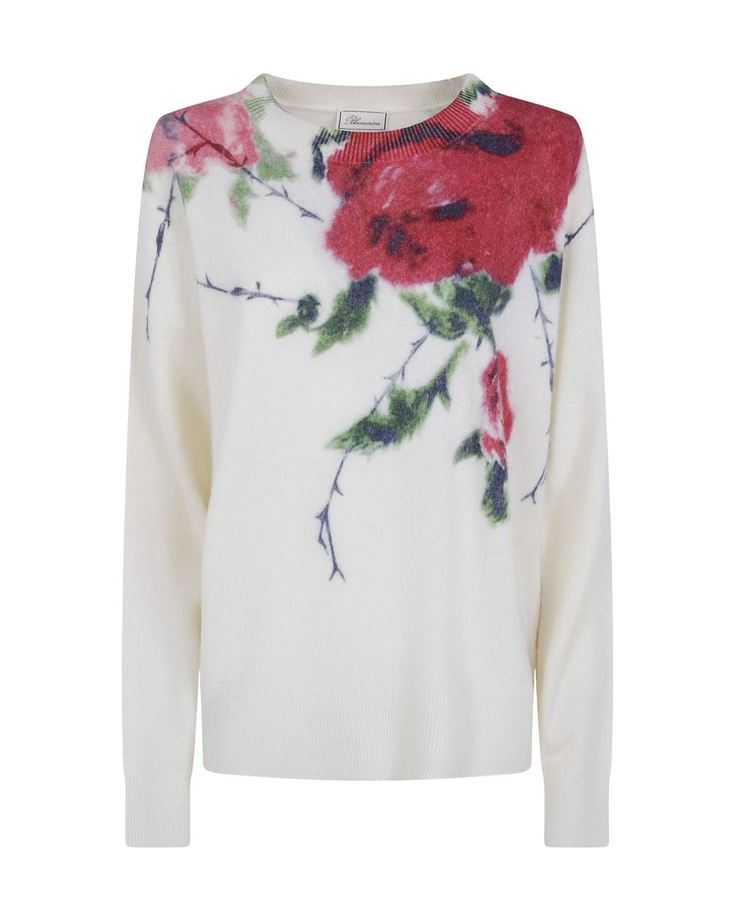 Blumarine White Rose Print Sweater