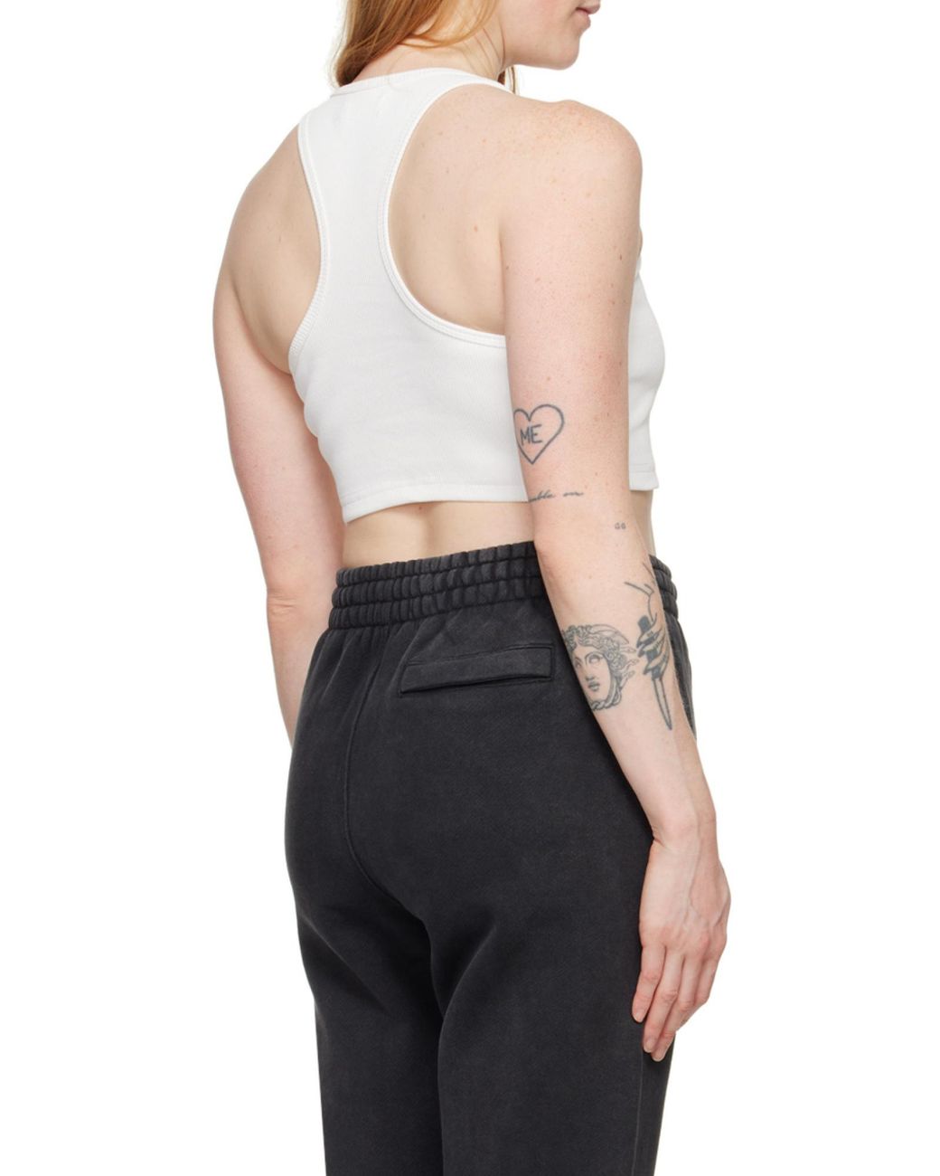 M I S B H V White Logo Embroidered Ribbed Tank Top