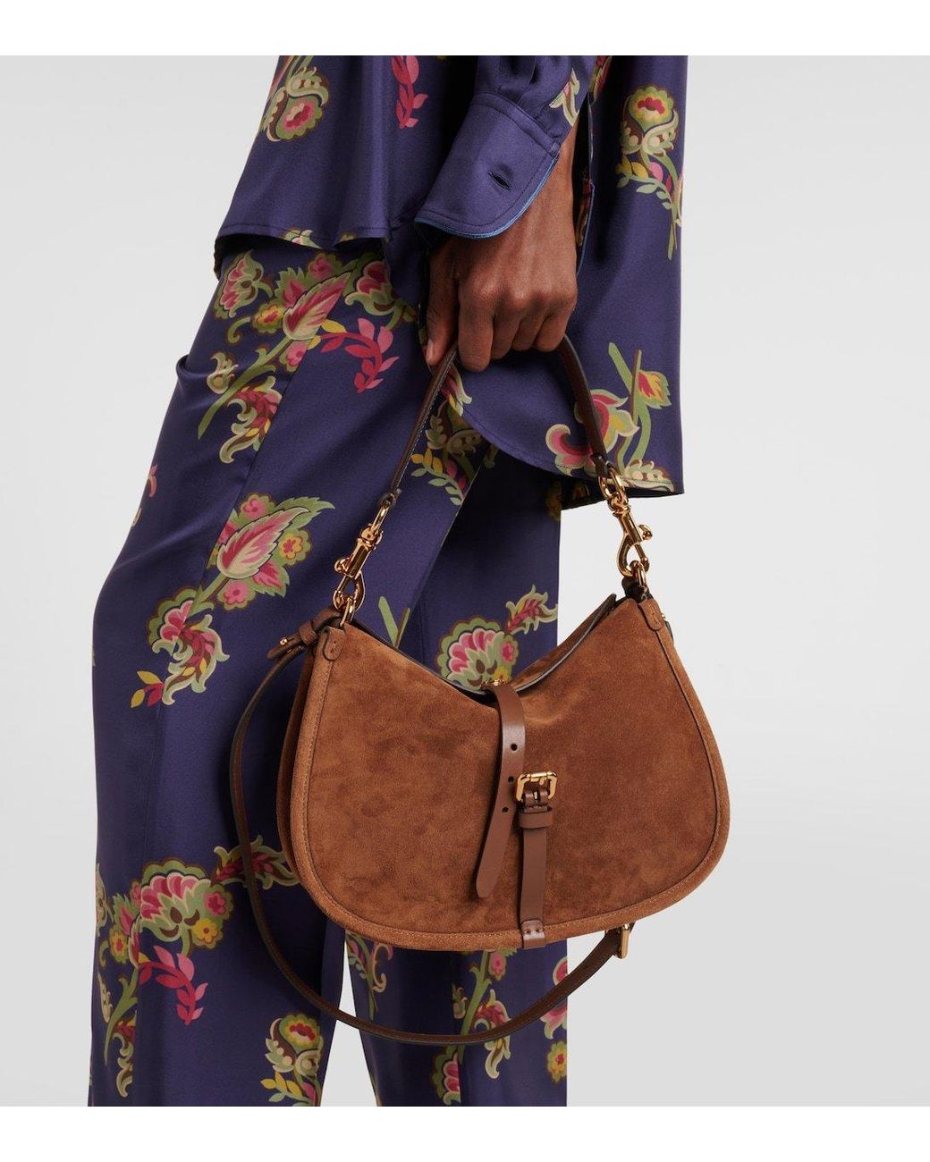 Etro Brown Small Suede Tote Bag