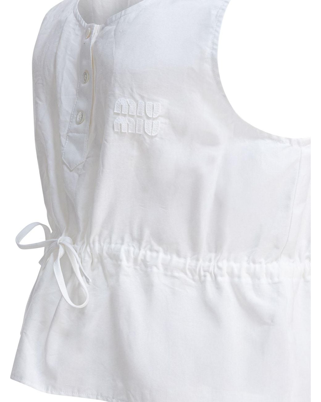 Miu Miu White Sleeveless Drawstring Top