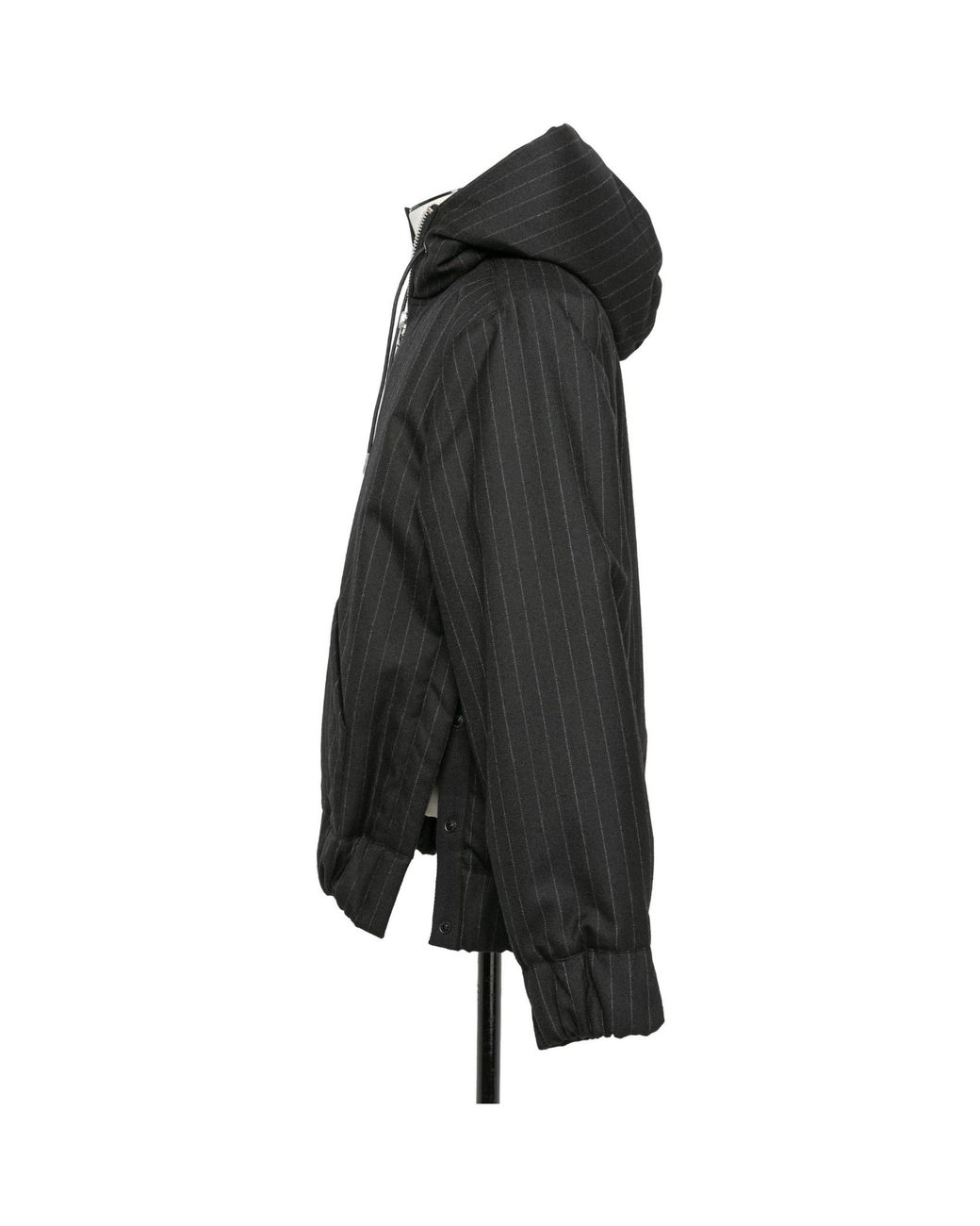 Sacai Black Hoodie Pinstriped Zip-Up Hooded Jacket for men