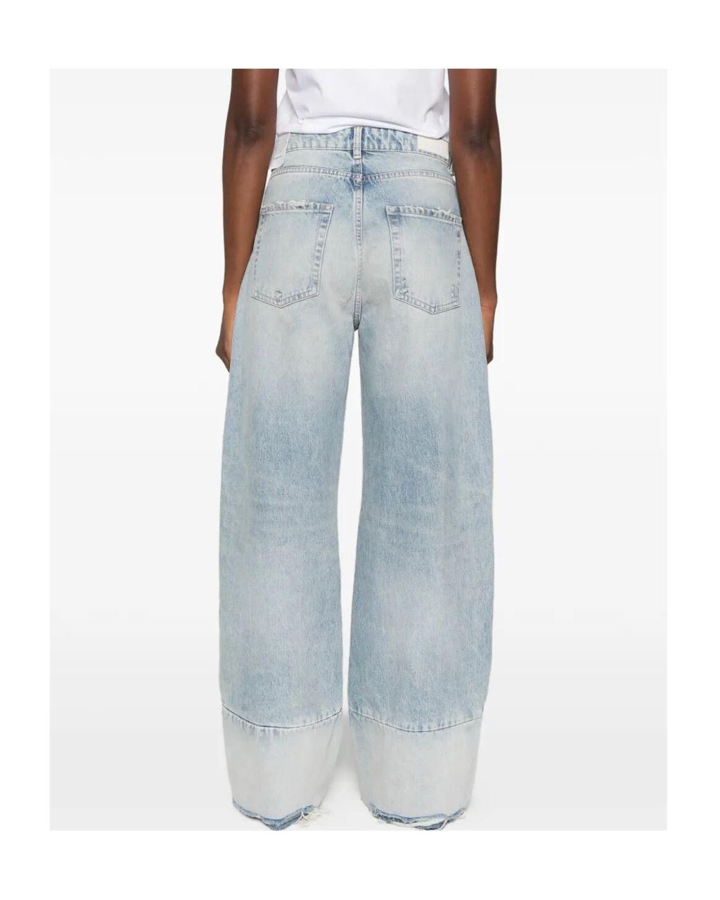 ICON DENIM Blue Wide-Leg Raw-Cut Jeans
