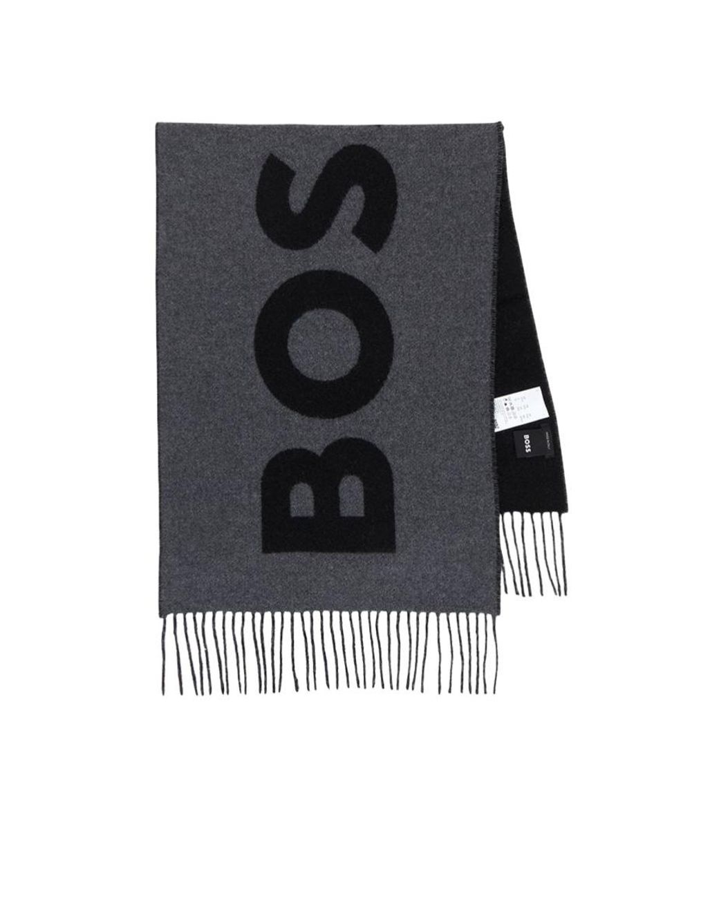 Boss Black Boss Logo Jacquard Fringed Edge Scarf for men