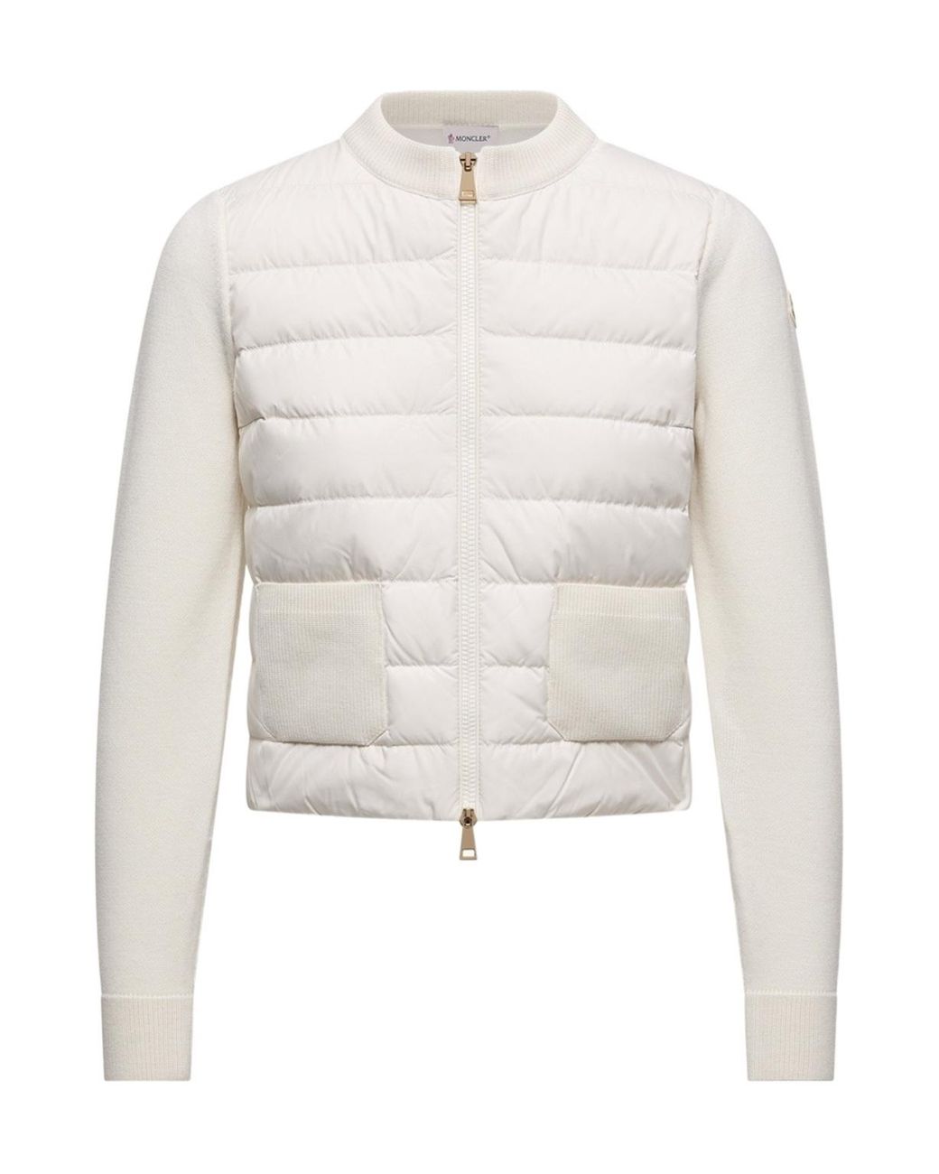 Moncler White Wool Padded Zip-Up Cardigan