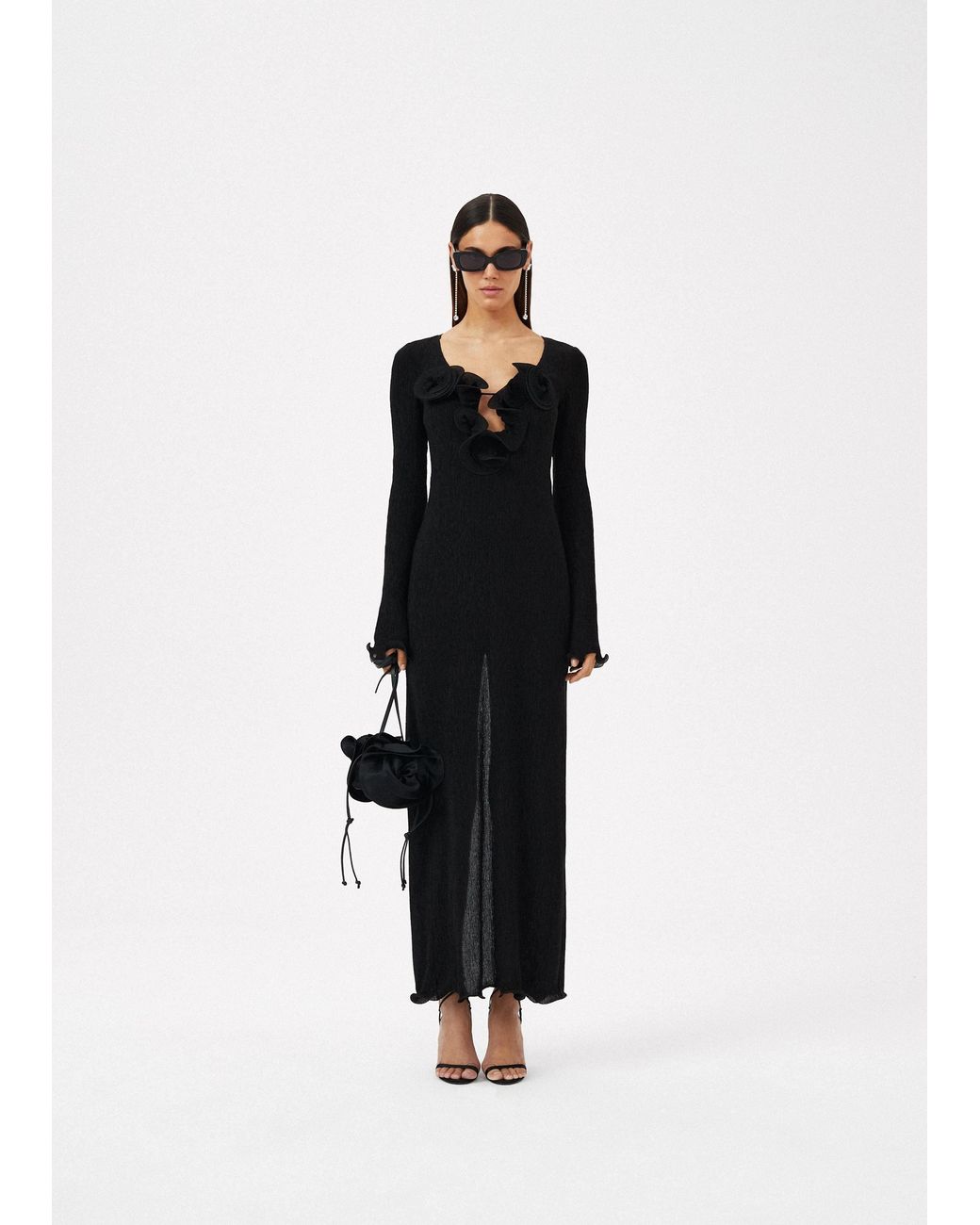 Magda Butrym Black Long-Sleeved Crepe Beach Maxi Dress