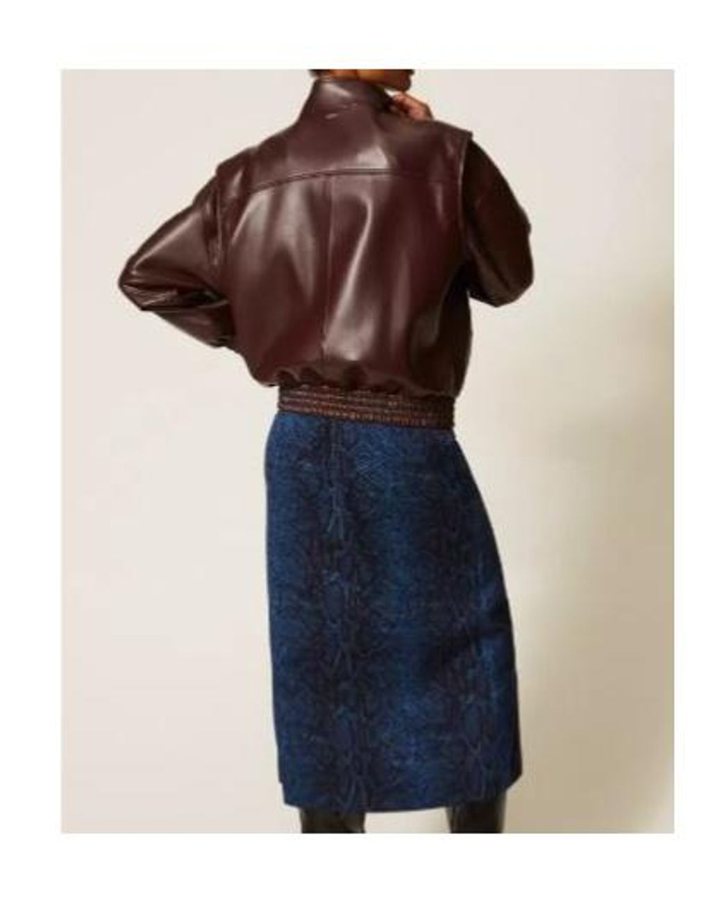 Twinset Brown High-Neck Leather Jacket