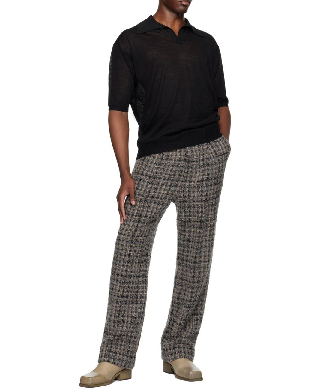 Auralee Black Mélange Wool-Blend Polo Shirt for men
