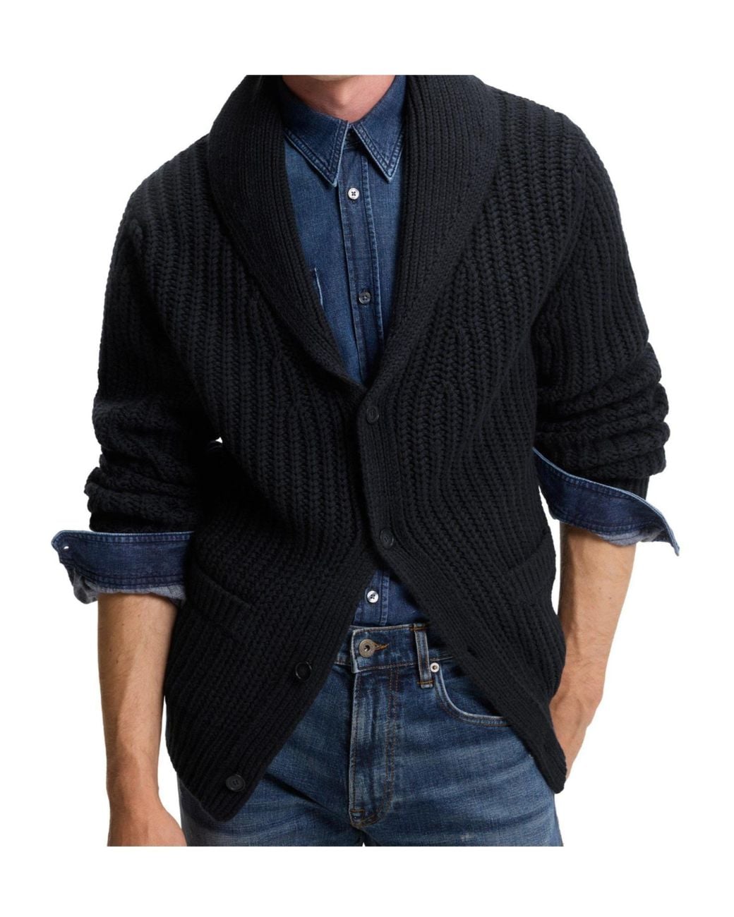 Boss Blue Shawl-Collar Thick Knit Cardigan for men