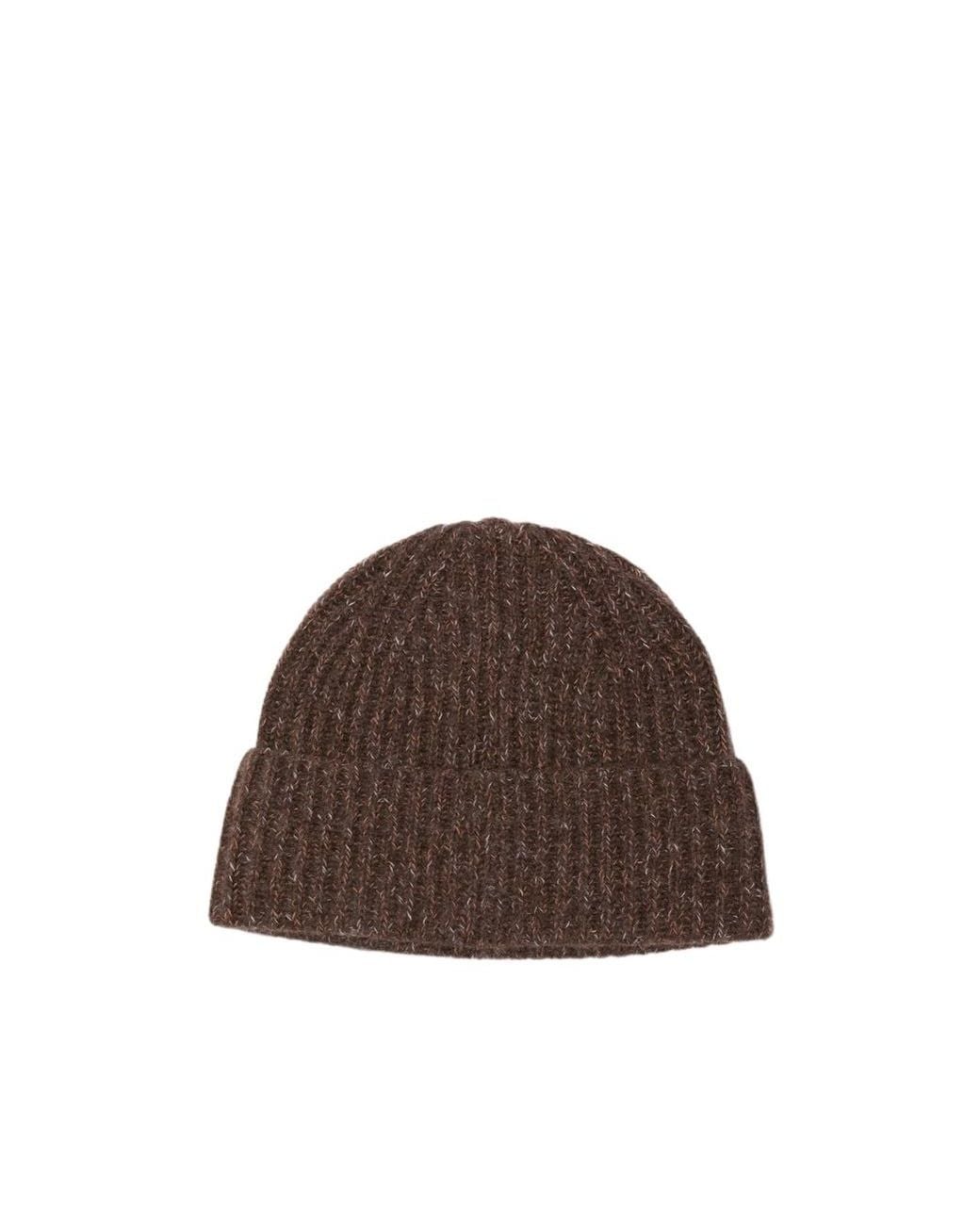 Lisa Yang Brown Ribbed-Knit Beanie Hat