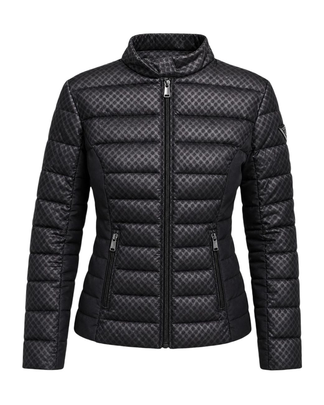 Guess Black Quilted Logo-Patch Puffer Jacket