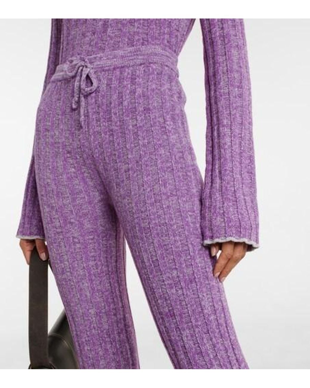 Acne Purple Ribbed-Knit Flared Wool-Blend Pants