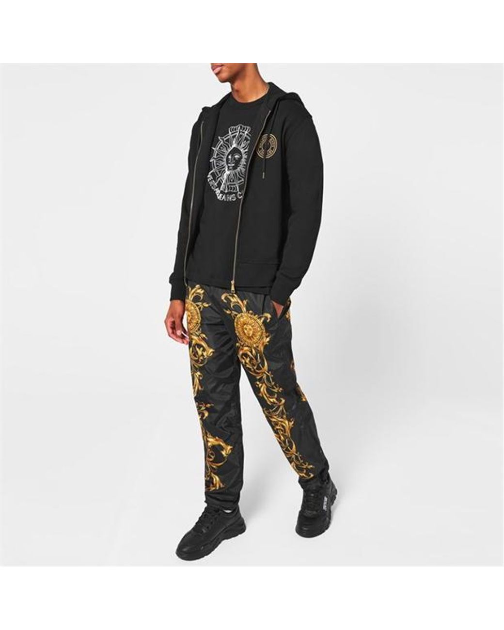 Versace Jeans Black Zippered Hooded Sweatshirt for men