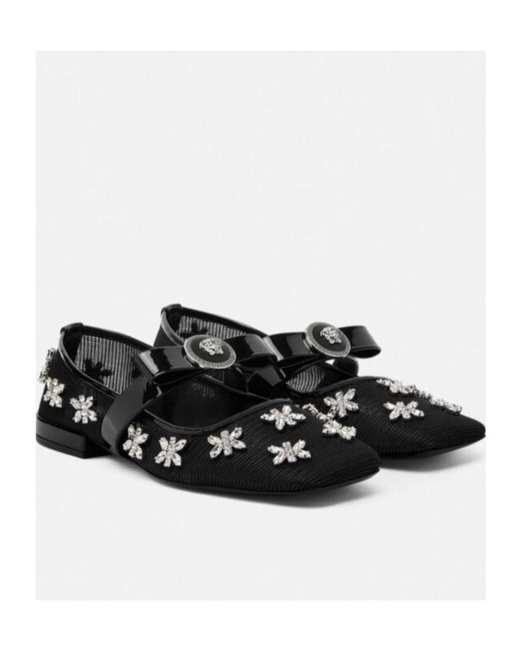 Versace Black Mesh Gianni Ribbon Ballerinas