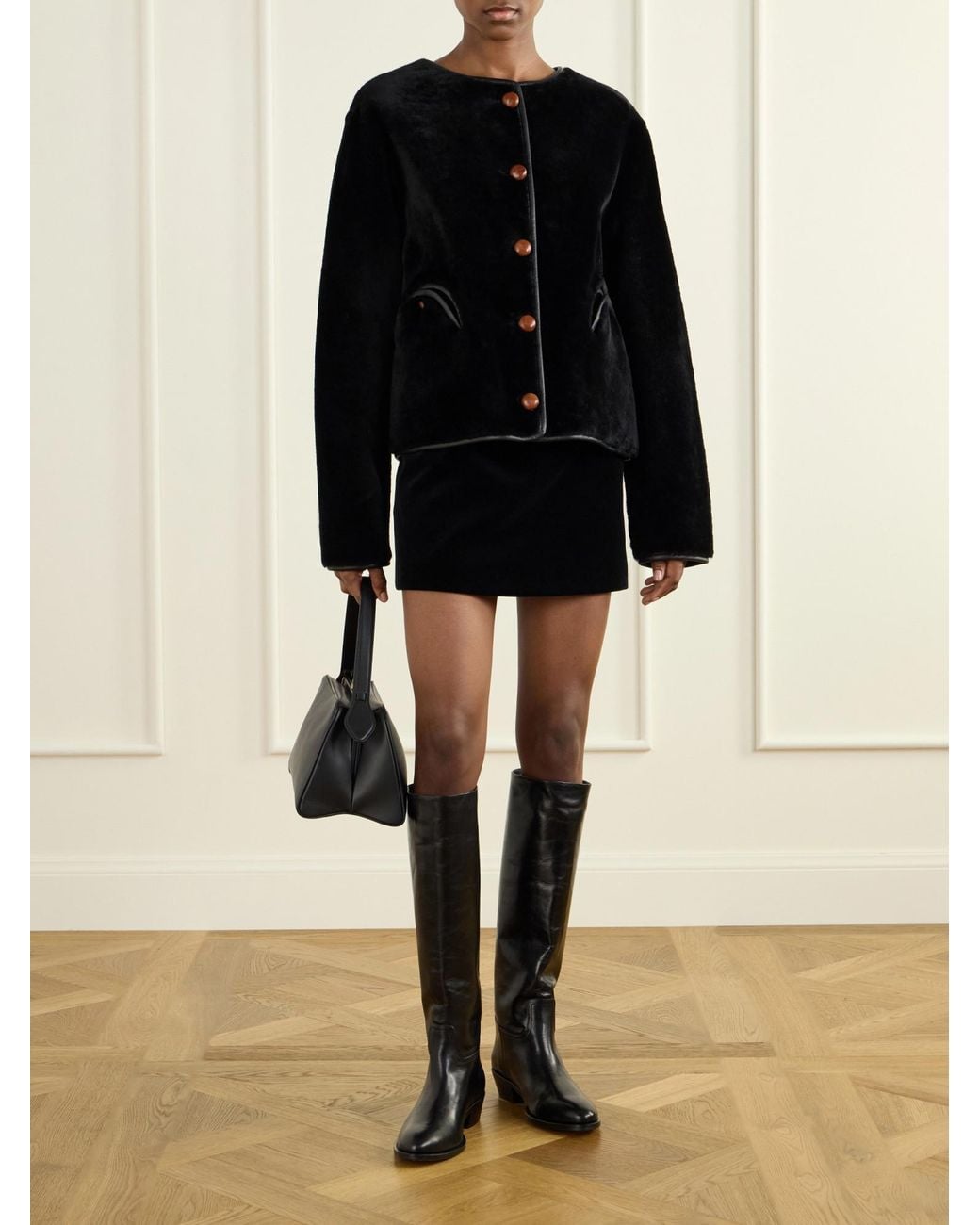 Blazé Milano Black Leather-Trimmed Shearling Jacket