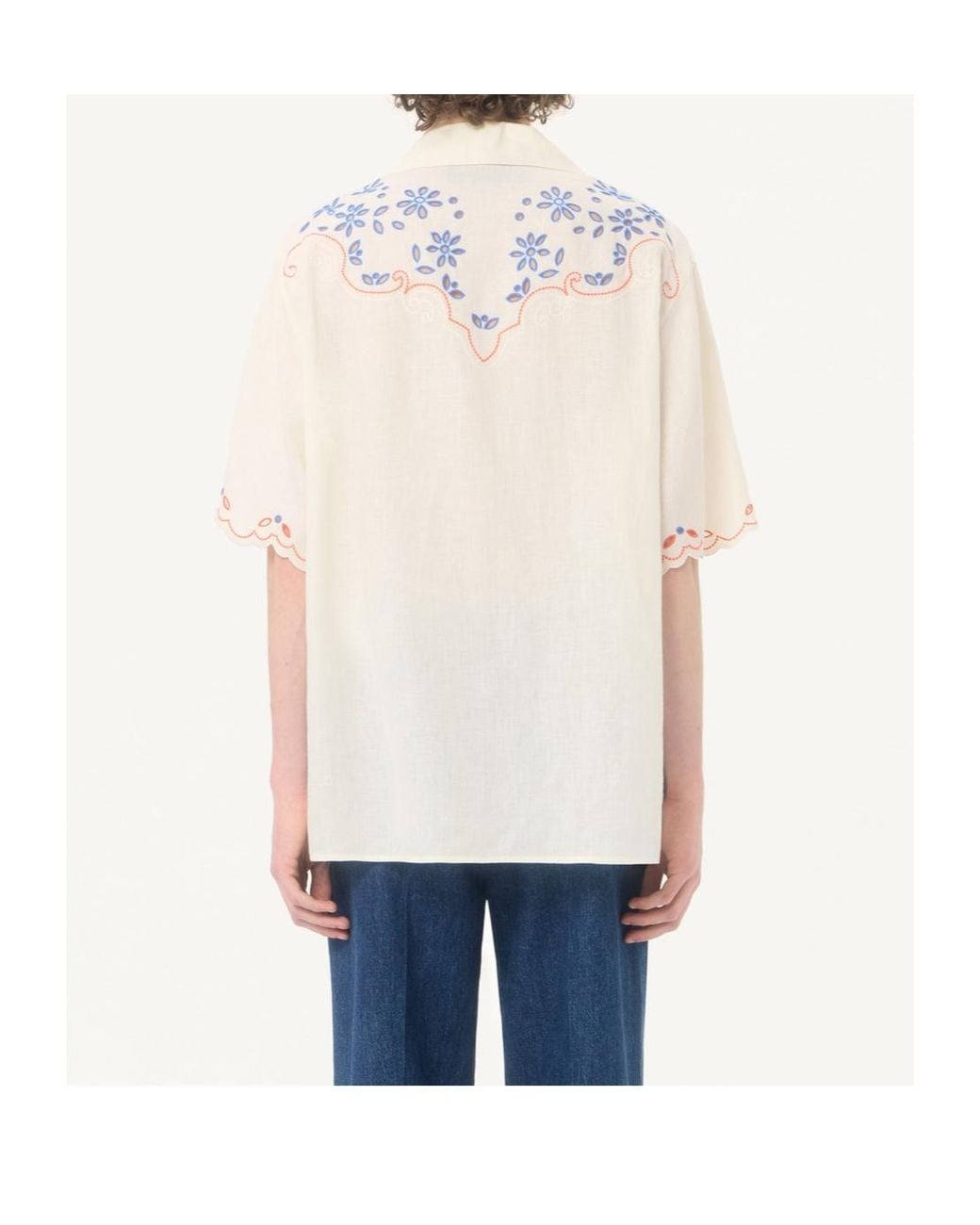 Valentino White Embroidered Button-Up Bowling Shirt for men