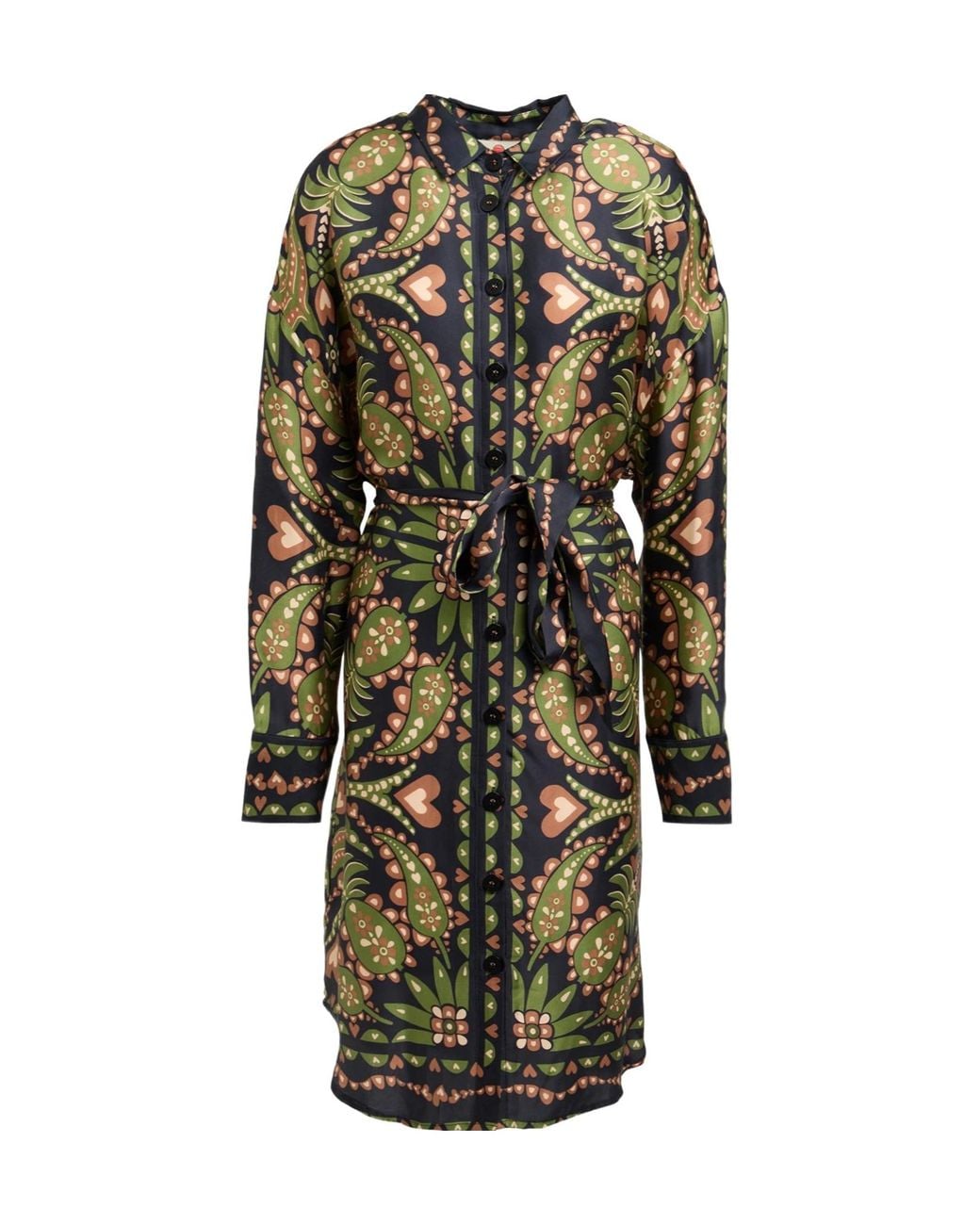 Farm Rio Green Floral Print Shirt Dress