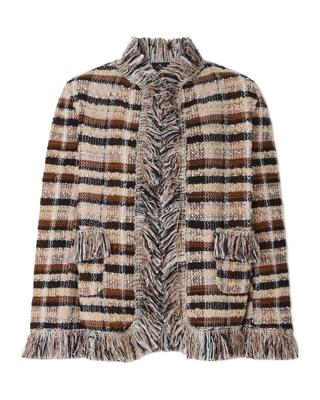 Etro Multicolor Fringed Checked Tweed Jacket