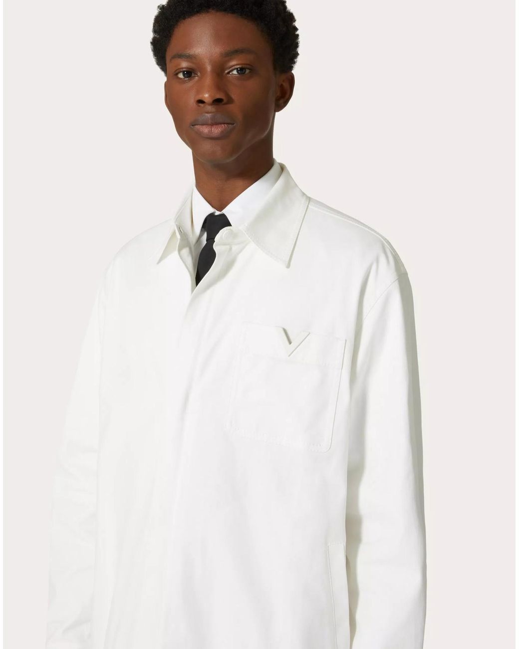 Valentino White Logo Plaque Straight Hem Shirt Jacket for men