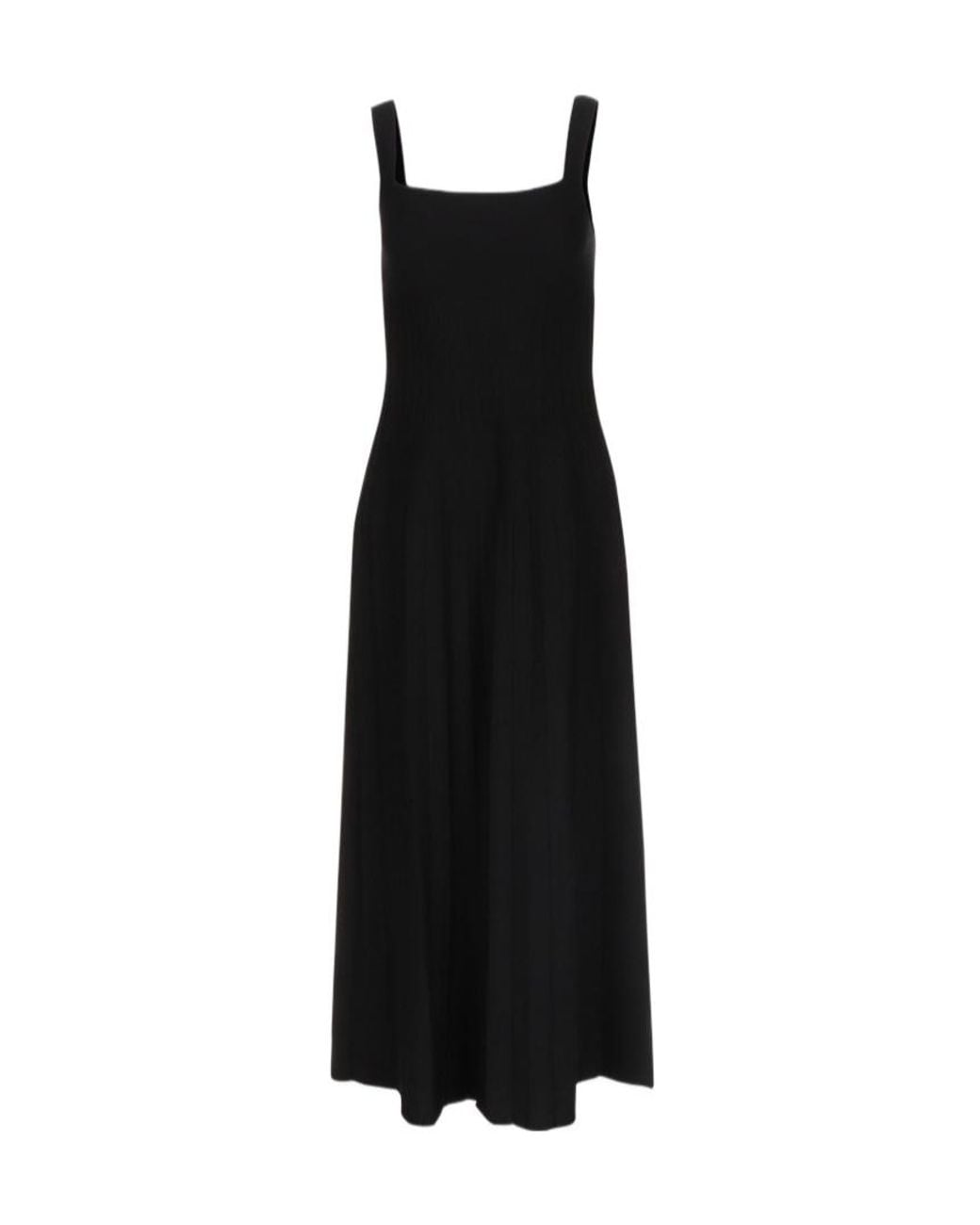 Staud Black Ellison Pleated Sleeveless Midi Dress