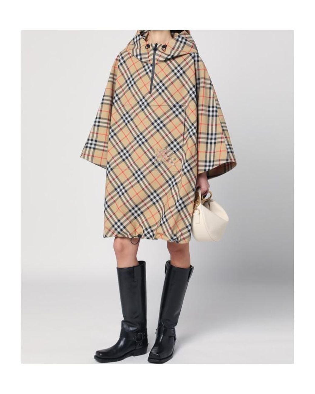Burberry Natural Checked Hooded Half-Zipped Cape