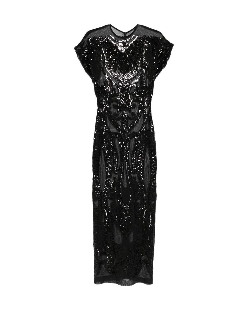 Norma Kamali Black Sequin-Embellished Cap-Sleeve Midi Dress