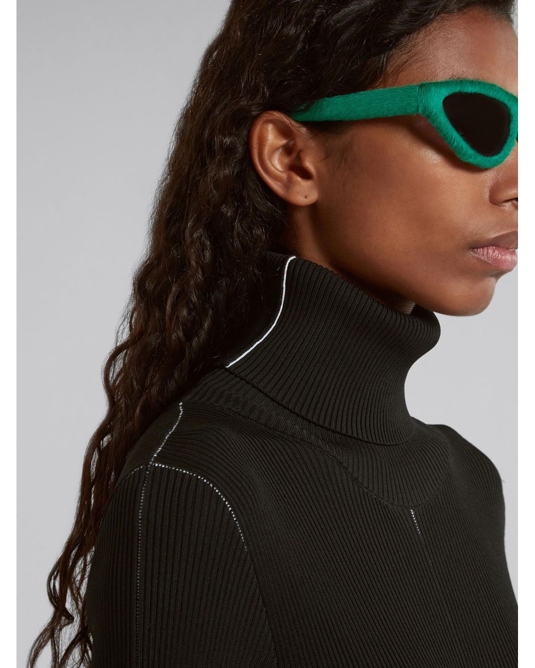 Marni Black Turtleneck Ribbed-Knit Long-Sleeved Dress
