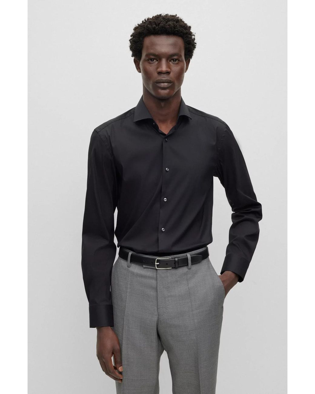 Boss Blue Spread-Collar Button -Up Shirt for men